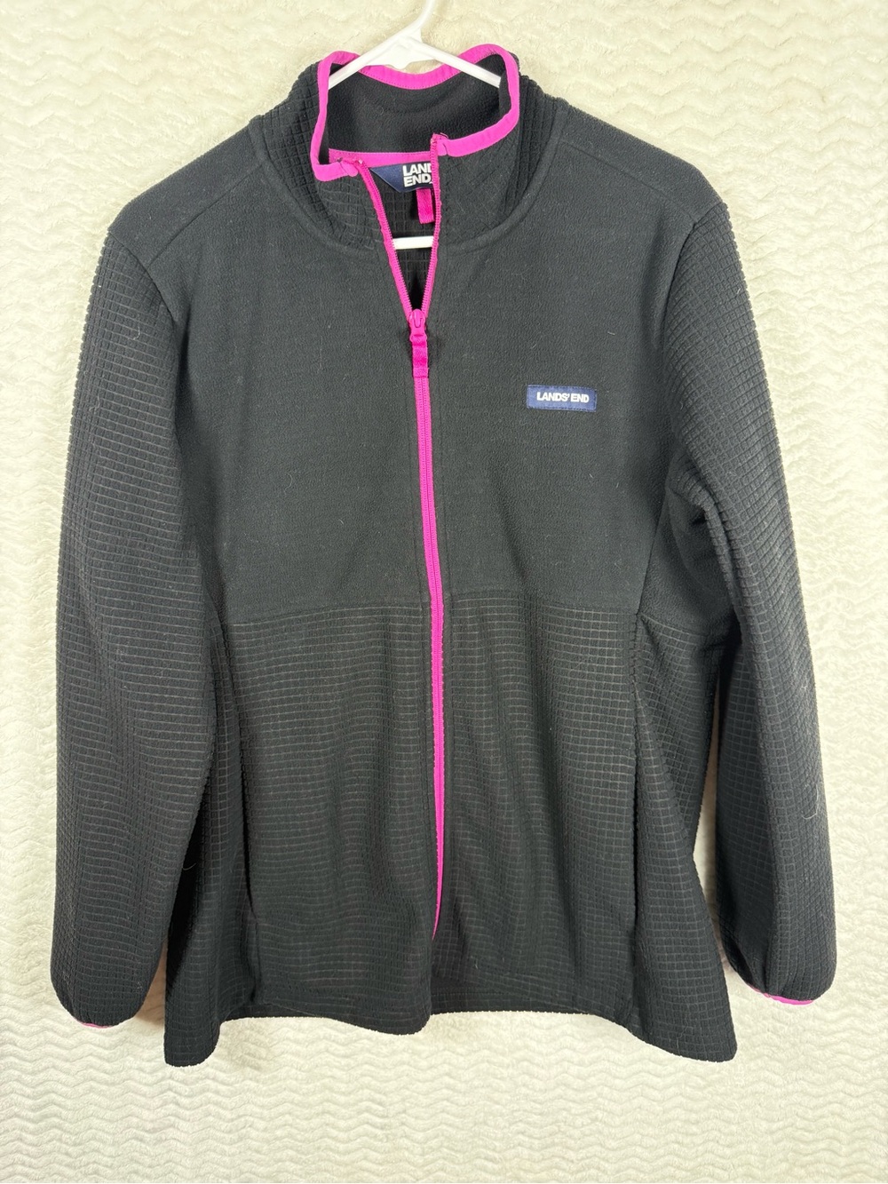 Lands' End Black Fleece Jacket with Pink Accents